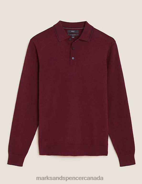 Men Red Clothing Marks & Spencer Cotton Rich Tipped Knitted Polo Shirt 20VTD6669 - Marks and Spencer outlet