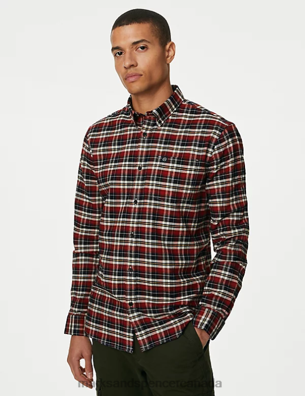 Marks and Spencer near me - Men Red Mix Clothing Marks & Spencer Easy Iron Pure Cotton Check Oxford Shirt 20VTD5068