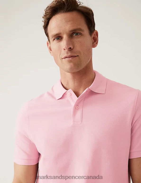 Men Rose Pink Clothing Marks & Spencer Pure Cotton Pique Polo Shirt 20VTD193 - Marks and Spencer online