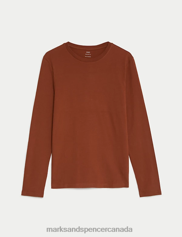 Marks and Spencer Canada - Men Rust Clothing Marks & Spencer Pure Cotton Long Sleeve T-Shirt 20VTD7229