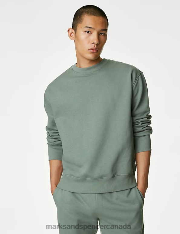 Marks and Spencer near me - Men Sage Clothing Marks & Spencer Oversized Cotton Rich Crew Neck Sweatshirt 20VTD6921