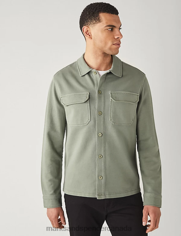 Men Sage Clothing Marks & Spencer Pure Cotton Overshirt 20VTD6943 - Marks and Spencer outlet