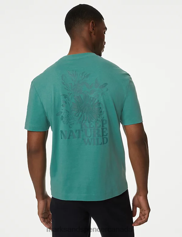 Marks and Spencer sale - Men Seafoam Clothing Marks & Spencer Pure Cotton Nature Graphic T-Shirt 20VTD5152