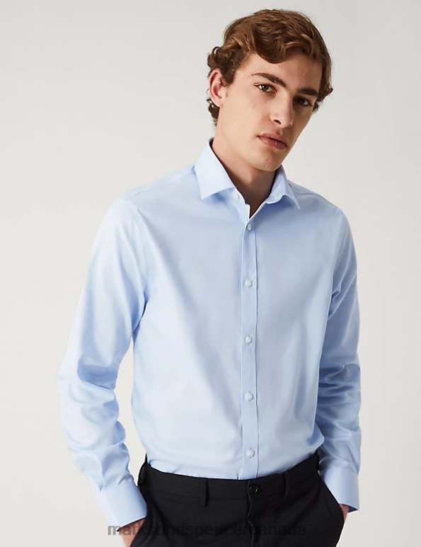 Marks and Spencer sale - Men Sky Blue Clothing Marks & Spencer Slim Fit Non Iron Pure Cotton Shirt 20VTD6027