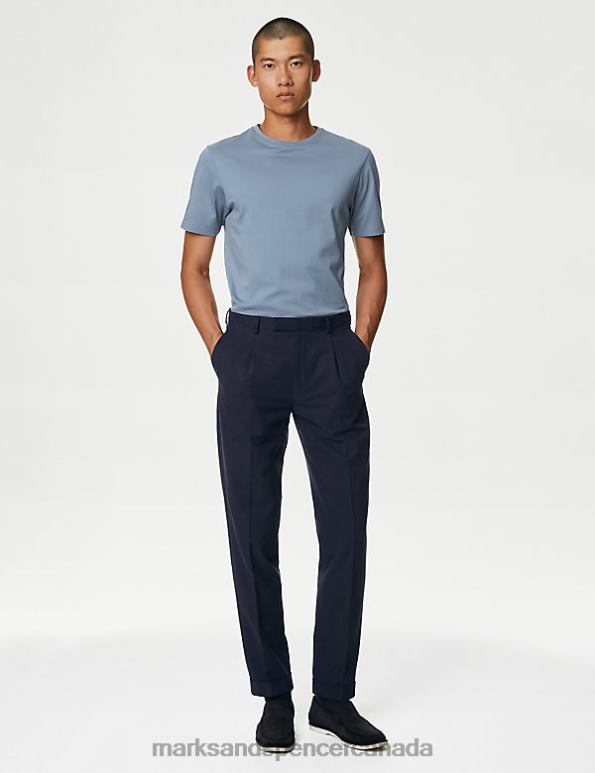 Men Smokey Blue Clothing Marks & Spencer Pure Supima Cotton T-shirt 20VTD6308 - Marks and Spencer Canada locations