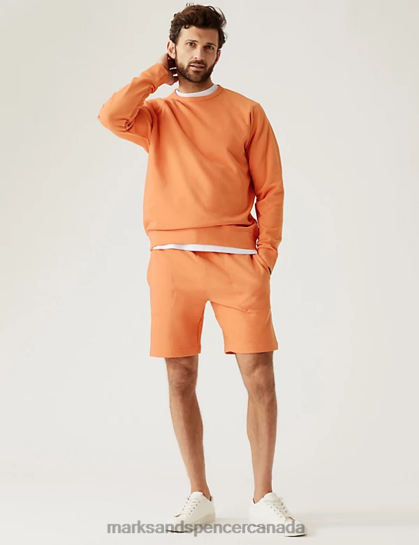 Marks and Spencer Canada - Men Soft Orange Clothing Marks & Spencer Pure Cotton Raglan Crew Neck Sweatshirt 20VTD7531