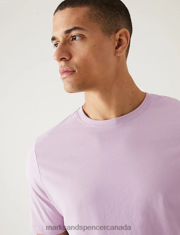 Marks and Spencer Canada - Men Soft Violet Clothing Marks & Spencer Pure Cotton Crew Neck T-Shirt 20VTD157