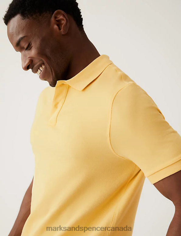 Marks and Spencer Canada - Men Soft Yellow Clothing Marks & Spencer Pure Cotton Pique Polo Shirt 20VTD198