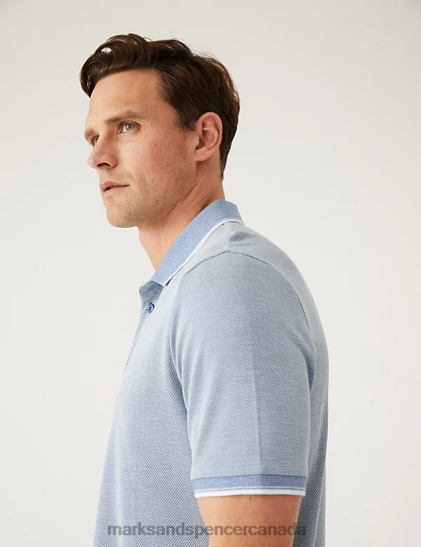 Marks and Spencer sale - Men Steel Blue Clothing Marks & Spencer Modal Rich Tipped Collar Polo Shirt 20VTD6395