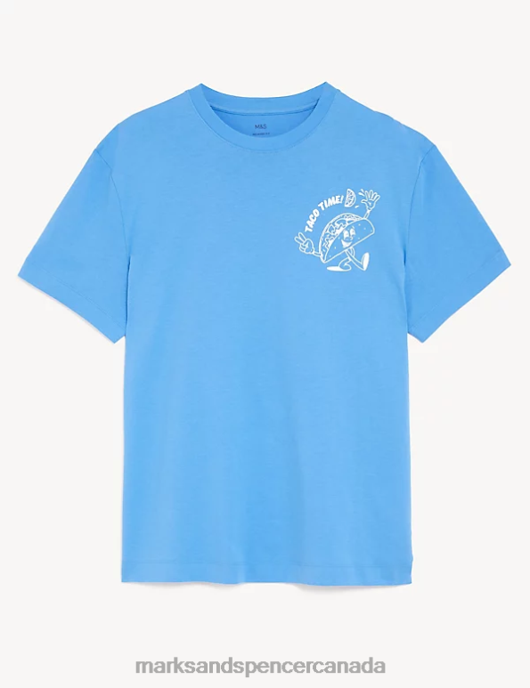 Marks and Spencer near me - Men Steel Blue Clothing Marks & Spencer Pure Cotton Taco Time Graphic T-Shirt 20VTD7058