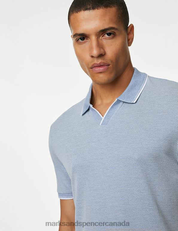 Men Steel Blue Clothing Marks & Spencer Revere Polo Shirt 20VTD4939 - Marks and Spencer Canada locations