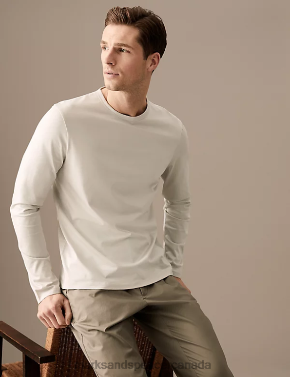 Marks and Spencer Canada - Men Stone Clothing Marks & Spencer Pure Supima Cotton Long Sleeve T-Shirt 20VTD6704