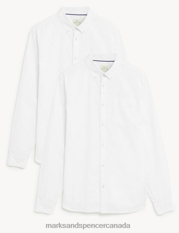 Men White Clothing Marks & Spencer 2pk Easy Iron Pure Cotton Oxford Shirts 20VTD5833 - Marks and Spencer Canada locations