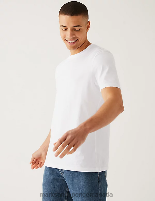 Marks and Spencer Canada - Men White Clothing Marks & Spencer 3pk Pure Cotton Crew Neck T-Shirts 20VTD5092