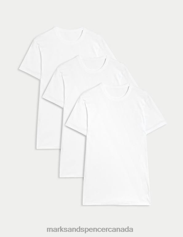 Men White Clothing Marks & Spencer 3pk Pure Cotton T-Shirt Vests 20VTD4893 - Marks and Spencer outlet