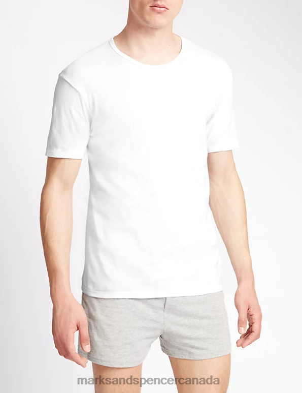 Men White Clothing Marks & Spencer 3pk Pure Cotton T-Shirt Vests 20VTD5163 - Marks and Spencer outlet