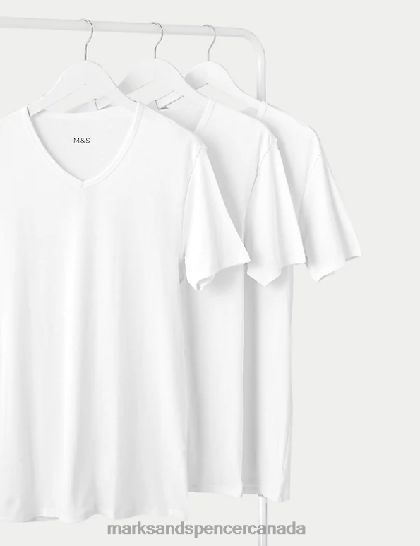 Marks and Spencer sale - Men White Clothing Marks & Spencer 3pk Pure Cotton V-Neck T-Shirt Vests 20VTD5010