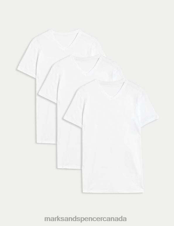 Marks and Spencer sale - Men White Clothing Marks & Spencer 3pk Pure Cotton V-Neck T-Shirt Vests 20VTD5697