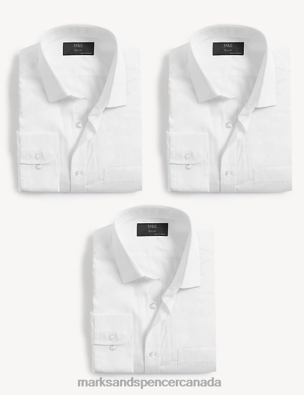 Men White Clothing Marks & Spencer 3pk Regular Fit Long Sleeve Shirts 20VTD5506 - Marks and Spencer Canada locations