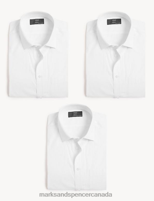 Men White Clothing Marks & Spencer 3pk Regular Fit Short Sleeve Shirts 20VTD5848 - Marks and Spencer online