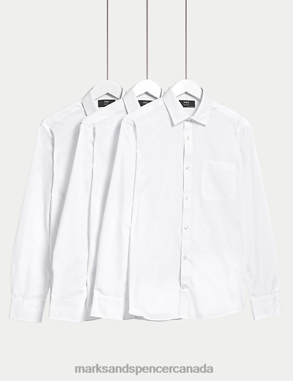 Marks and Spencer Canada - Men White Clothing Marks & Spencer 3pk Slim Fit Long Sleeve Shirts 20VTD6599