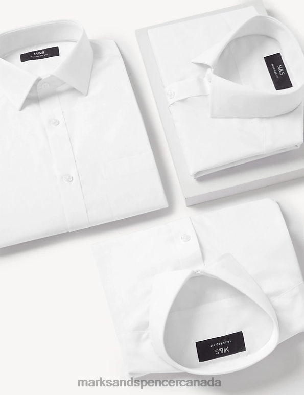 Men White Clothing Marks & Spencer 3pk Tailored Fit Short Sleeve Shirts 20VTD7016 - Marks and Spencer online