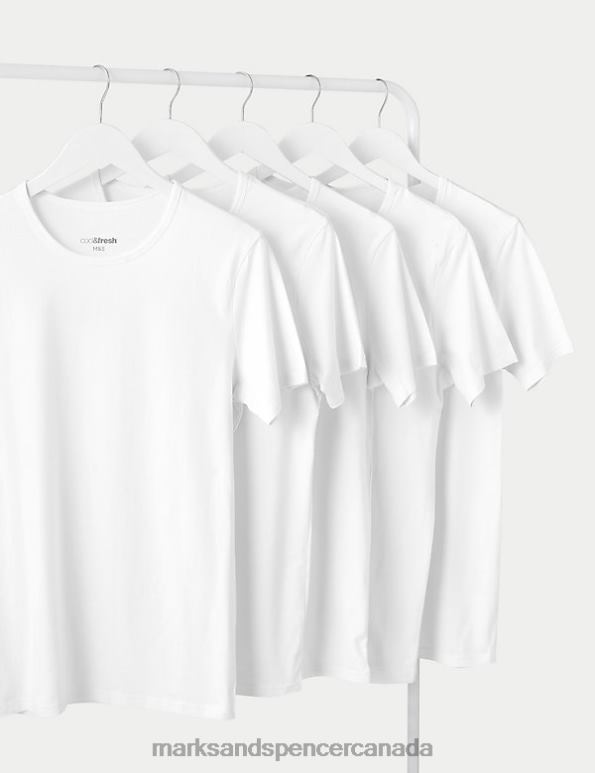 Marks and Spencer Canada - Men White Clothing Marks & Spencer 5pk Cool & Fresh T-Shirt Vests 20VTD5323