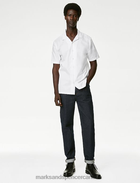 Men White Clothing Marks & Spencer Cotton Rich Cuban Collar Shirt 20VTD6108 - Marks and Spencer outlet