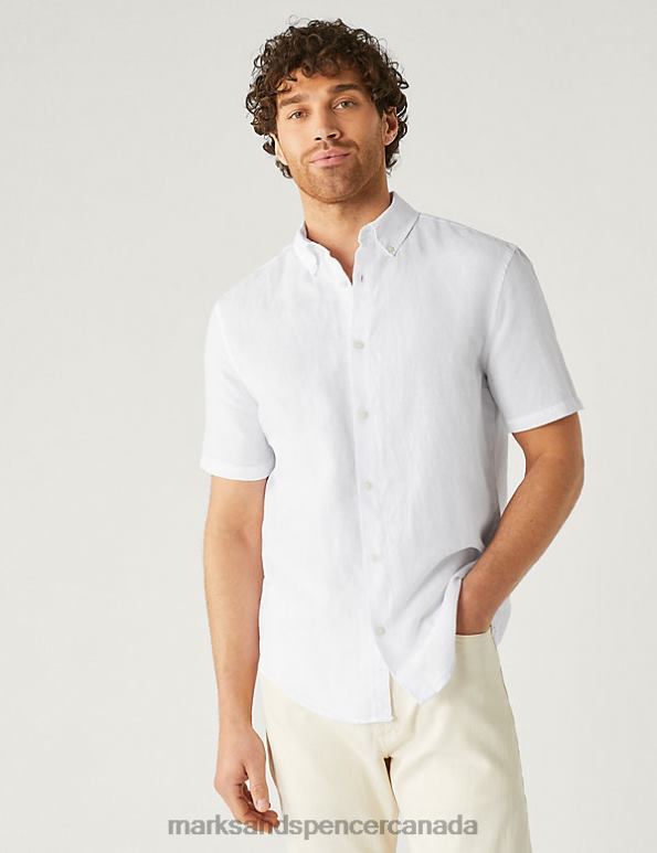 Men White Clothing Marks & Spencer Easy Iron Linen Rich Shirt 20VTD7430 - Marks and Spencer online