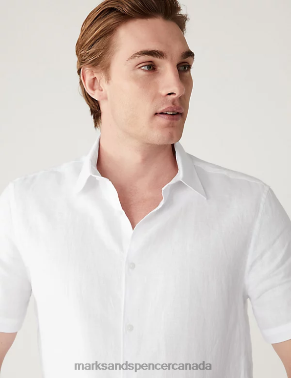 Men White Clothing Marks & Spencer Easy Iron Pure Linen Shirt 20VTD5311 - Marks and Spencer Canada locations