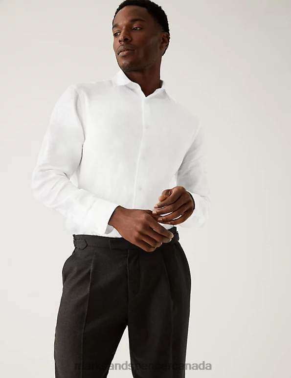 Men White Clothing Marks & Spencer Longer Length Pure Linen Shirt 20VTD4983 - Marks and Spencer Canada locations