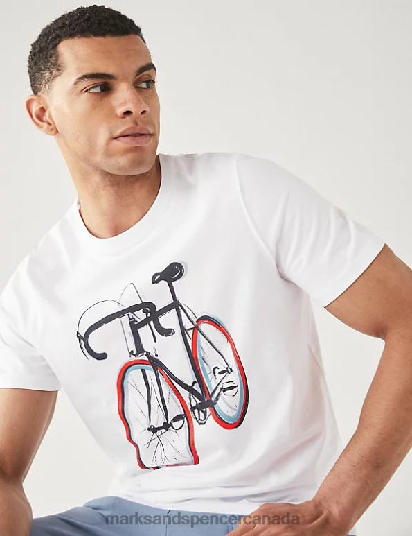 Men White Clothing Marks & Spencer Pure Cotton Bike Graphic T-Shirt 20VTD5509 - Marks and Spencer outlet