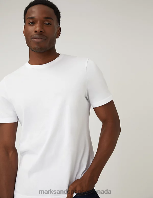 Marks and Spencer Canada - Men White Clothing Marks & Spencer Pure Cotton Crew Neck T-Shirt 20VTD148