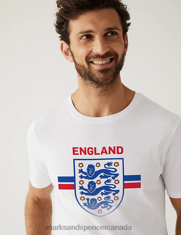 Marks and Spencer Canada - Men White Clothing Marks & Spencer Pure Cotton England Crest T-Shirt 20VTD5149