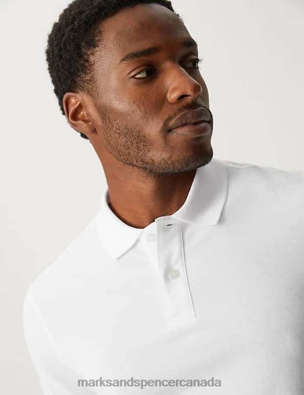 Marks and Spencer Canada - Men White Clothing Marks & Spencer Pure Cotton Pique Polo Shirt 20VTD189