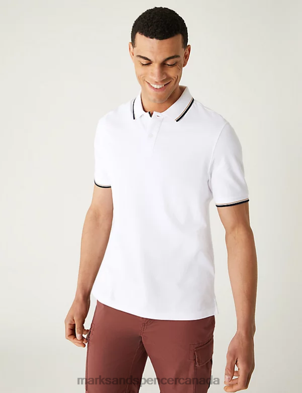 Men White Clothing Marks & Spencer Pure Cotton Pique Tipped Polo Shirt 20VTD5061 - Marks and Spencer online