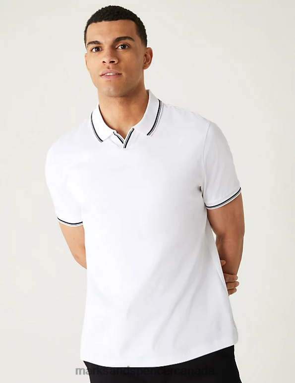 Men White Clothing Marks & Spencer Pure Cotton Tipped Polo Shirt 20VTD6604 - Marks and Spencer outlet