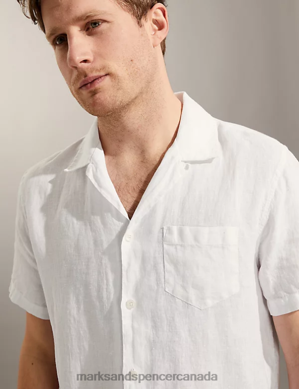 Men White Clothing Marks & Spencer Pure Linen Cuban Collar Shirt 20VTD6574 - Marks and Spencer Canada locations