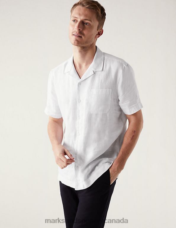 Men White Clothing Marks & Spencer Pure Linen Cuban Collar shirt 20VTD6000 - Marks and Spencer online