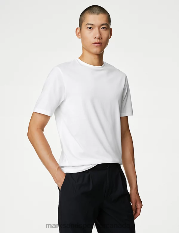 Men White Clothing Marks & Spencer Pure Supima Cotton T-shirt 20VTD6299 - Marks and Spencer online