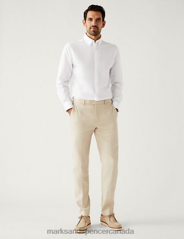 Marks and Spencer Canada - Men White Clothing Marks & Spencer Regular Fit Linen Blend Weave Shirt 20VTD6225