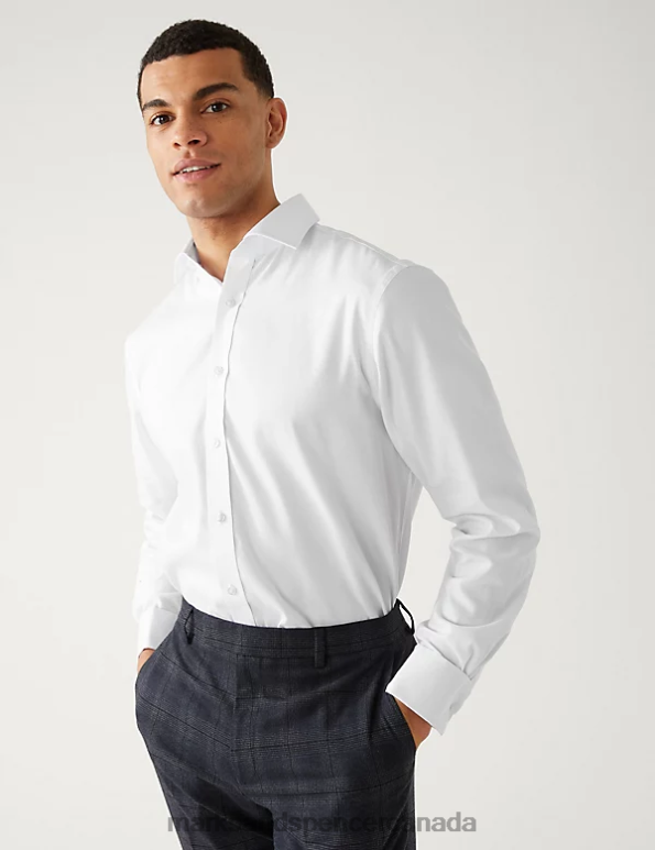 Men White Clothing Marks & Spencer Regular Fit Non Iron Pure Cotton Shirt 20VTD7130 - Marks and Spencer outlet