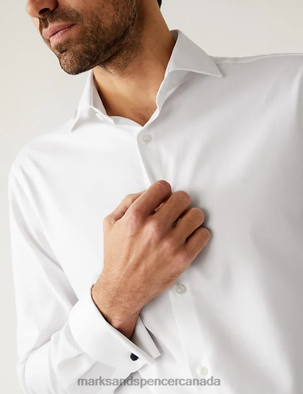 Marks and Spencer Canada - Men White Clothing Marks & Spencer Regular Fit Pure Cotton Herringbone Shirt 20VTD6730