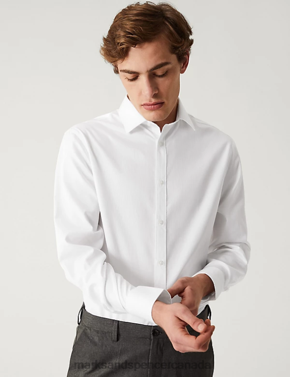 Marks and Spencer Canada - Men White Clothing Marks & Spencer Regular Fit Pure Cotton Non Iron Striped Shirt 20VTD5808