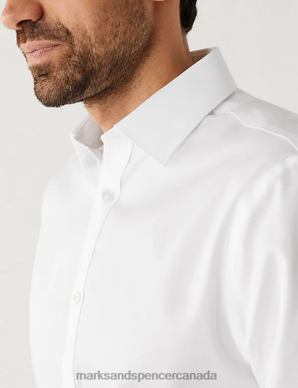 Men White Clothing Marks & Spencer Regular Fit Pure Cotton Textured Shirt 20VTD6849 - Marks and Spencer online