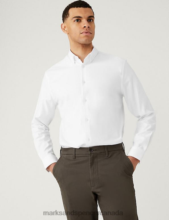 Marks and Spencer near me - Men White Clothing Marks & Spencer Regular Fit Stretch Textured Shirt 20VTD5696