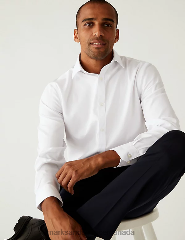 Marks and Spencer Canada - Men White Clothing Marks & Spencer Shorter Length Regular Fit Non Iron Shirt 20VTD6798