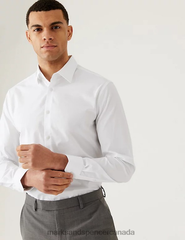 Men White Clothing Marks & Spencer Slim Fit Cotton Rich Stretch Shirt 20VTD5600 - Marks and Spencer outlet