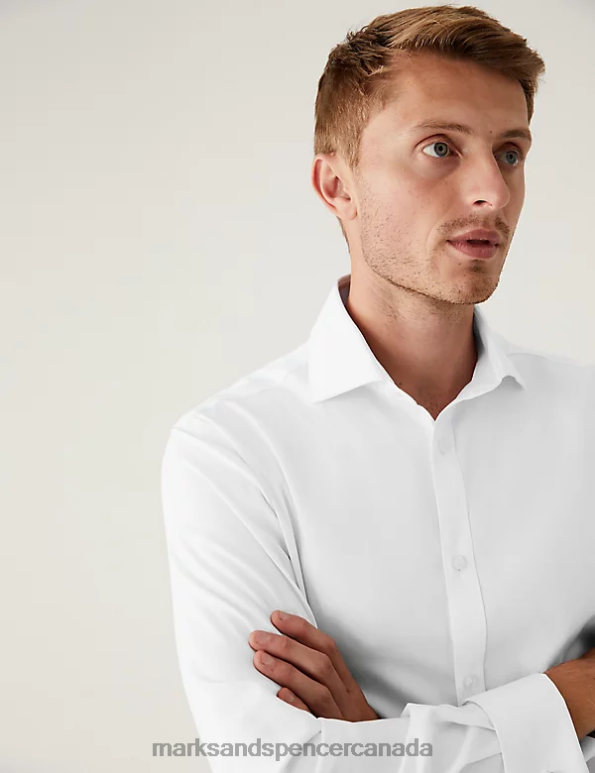 Marks and Spencer near me - Men White Clothing Marks & Spencer Slim Fit Non Iron Pure Cotton Shirt 20VTD5101