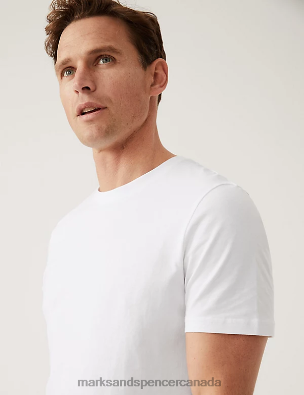 Men White Clothing Marks & Spencer Slim Fit Pure Cotton Crew Neck T-Shirt 20VTD5153 - Marks and Spencer online